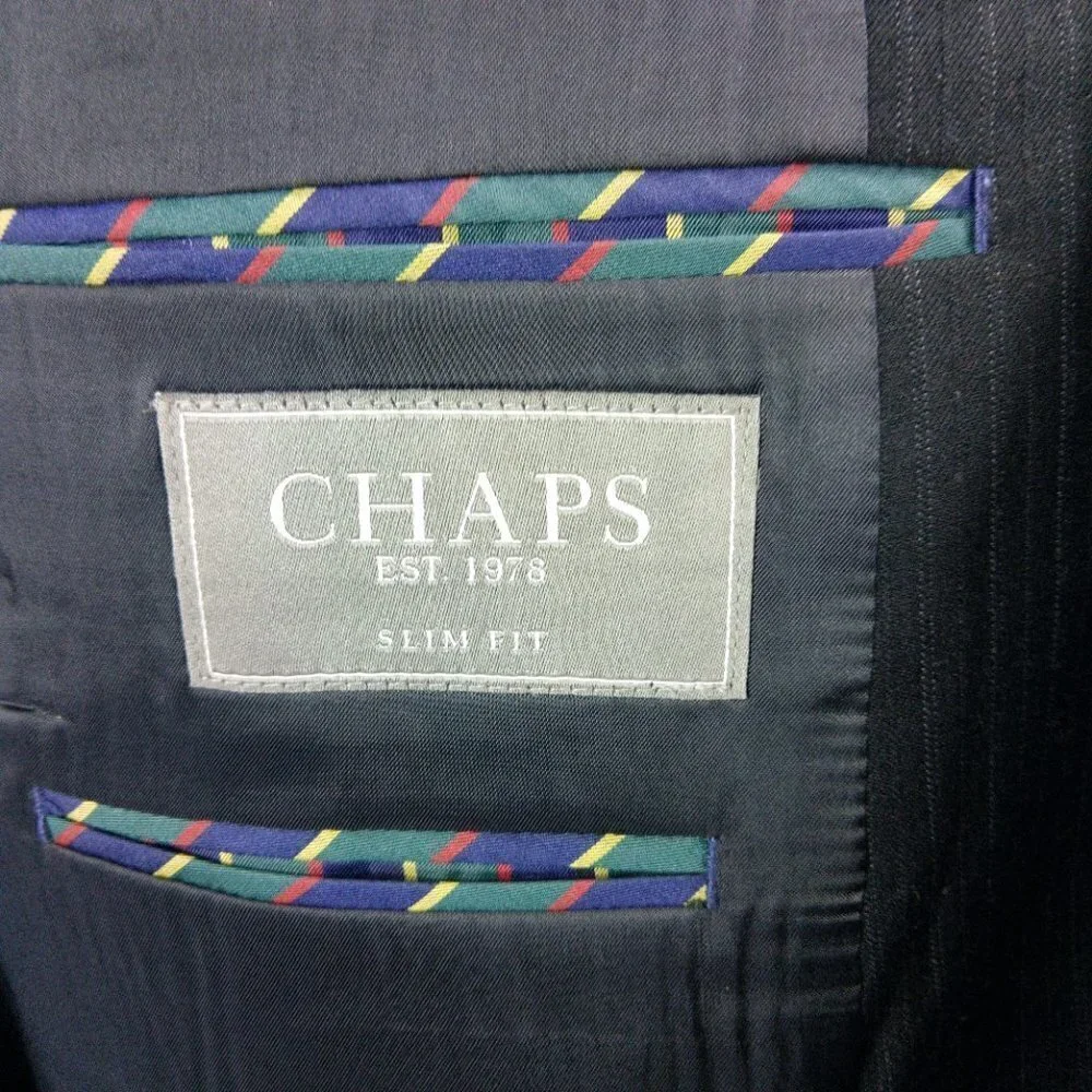 Chaps Slim Fit 46R Black Striped Suit Blazer Sport